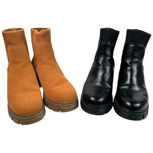 Athlefit 2 Pair Bundle of Cognac Black Sock Chelsea Lug Sole Ankle Boots Size 9